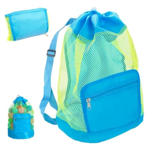 Mesh Beach Toy Storage Bag, Foldable Kids Toy Organiser With Zipped Pocket For Bucket And Spade Sets, Sandpit Toys, Bath Toy Storage And Pool Gear