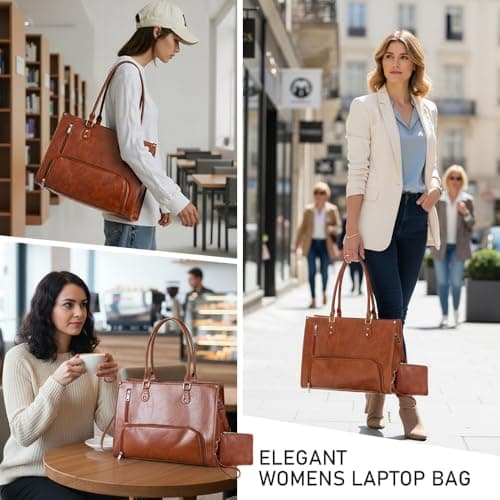 15.6‑Inch PU Leather Laptop Tote Bag, Women Work Handbag with Lunch Pocket — view 2