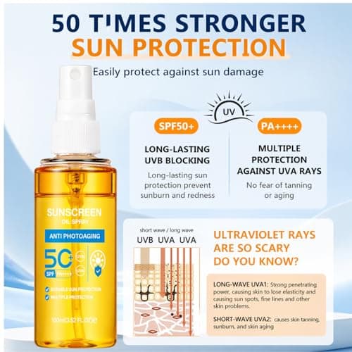 Sunscreen Oil Body Sunscreen Spray Spf 50 Hydration Glow Mist Lightweight Spf Body Oil,Refreshing Spray,No White Residue,Suitable for Face & Body All Skin Types,100ml — view 3