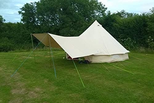 Bell Tent Boutique 285gsm Medium 100% Natural Canvas Bell Tent Awning Kit – 3.6m x 2.4m Canvas with 3 x 1.9m Pole & 8 Pegs and Guy Ropes | Includes Storage Bags