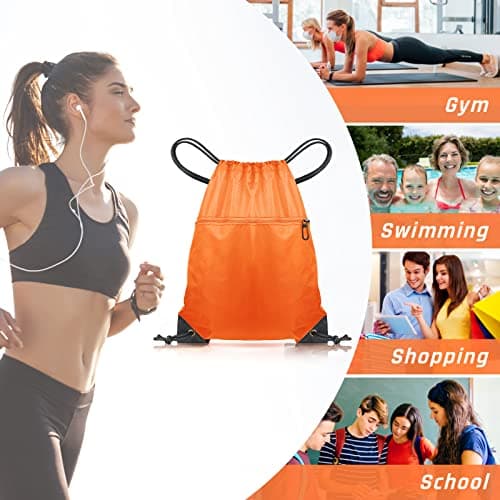 CHEPULA Drawstring Gym Bag, Large Sports Backpack String Swim Drawstring PE Bags for Women Men, Travel Beach Bag with Waterproof(orange) — view 4