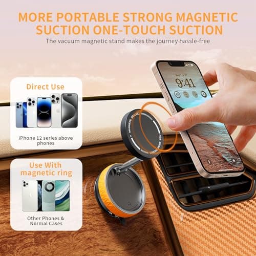 atnayo Vacuum Magnetic Phone Holder, 360° Retractable Folding Suction Phone Holder Mount(Orange) — view 6