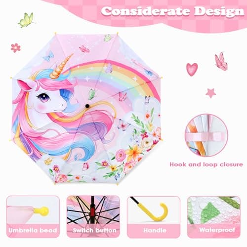 Decalsweet Kids Umbrella Unicorn Stick Folding Umbrella Safety Open — view 4
