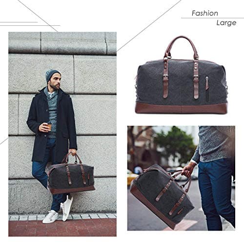 autumndeer Oversized Canvas Holdall Travel Carry On Duffel Bags Plus Handbag Shoulder Bag Crossbody Overnight Weekend Bag Unisex Travel Holdall Handbag with PU Leather Handle (Black) — view 6