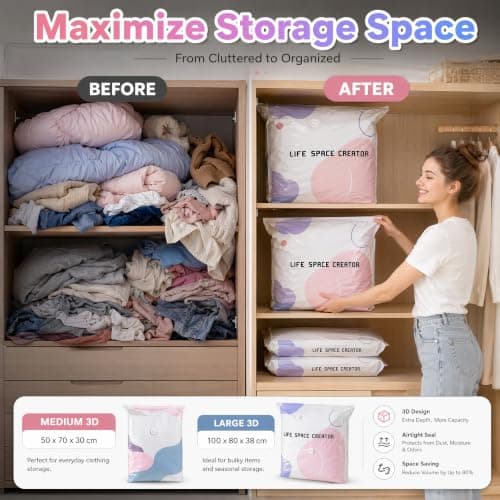 No Pump Vacuum Storage Bags, 4PCS Vacuum Pack Bags for Clothes — view 5