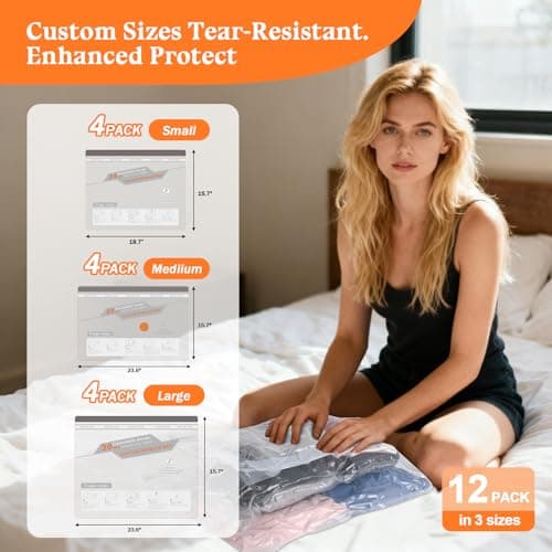 Vacuum Storage Bags for Travel with Electric Pump - 12 Pack Vacuum Seal Bags for Clothing, Blankets, Bedding, Seasonal Storage, 85% Space Saver Compression Packing Bags for Suitcase and Luggage — view 4