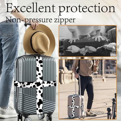 CREATCABIN 2Pcs Cow Print Luggage Straps Adjustable Suitcase Strap Black White Polyester Heavy Duty Travel Carry on Suitcases Connector Hold Buckle Belt for TSA Approved Accessories 70.9 x 2 — view 5