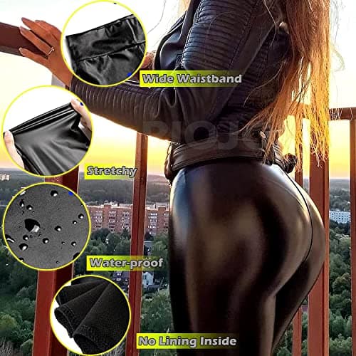 RIOJOY Faux Leather Leggings for Women Wet Look Full Length High Waist Leather Trousers, #2 Matte, M — view 6