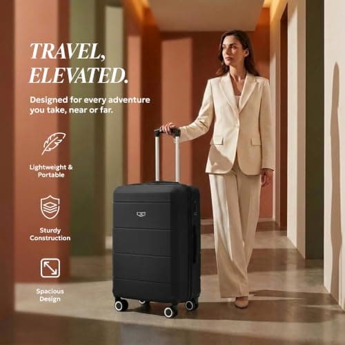 LUGG 24 Inch Jetset Suitcase Hard Shell Case 4 Wheel Travel Bag Lightweight ABS Material with TSA Lock Approved for Travel with easyJet, British Airways, RyanAir, Virgin Atlantic (65x44x25.5cm) — view 2