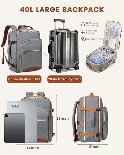 LOVEVOOK Carry On Backpack,40L Travel Hack Backpack Cabin Size for Women — view 3