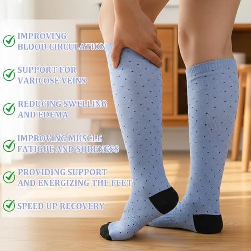 KKuSoxyy 3 Pairs Plus Size Compression Socks for Women Men 15-20mmHg Black Blue Pink 3XL — view 5
