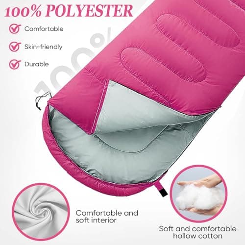 Sleeping Bag for Camping,Sleeping Bags for Adults Backpacking Waterproof,3 Seasons Adult Blanket,Small Packed Ultralight Carry Bag, Soft,Thick and Warm,for Outdoor Camping,Travel,Hiking (Rose red) — view 3