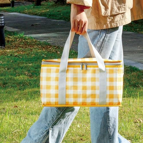 Zerodis Insulated Cooler Bag, Lunch Delivery Bag Reusable Portable Travel Backpack for Grocery Shopping Road Trips (Yellow and White) — view 6