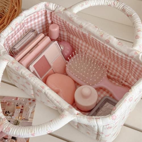 Large Capacity Foldable Cotton Storage Basket Quilted Tote Bag — view 2