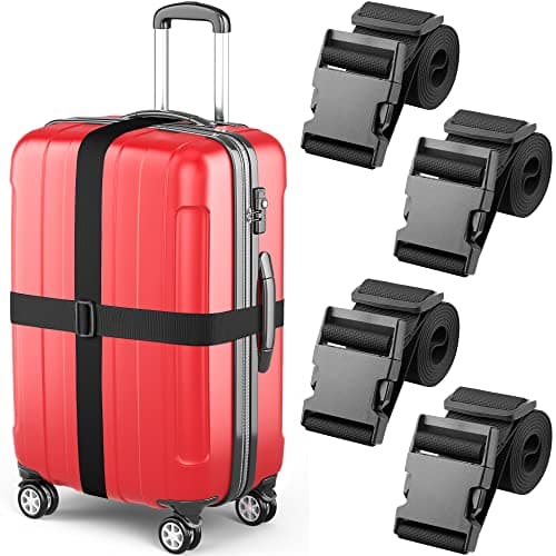 Luggage Straps - Black, 78" Long, 2 Inches Wide, 4 Pack - Adjustable Nylon Belt for Travel Suitcases & Bags - by Mifflin
