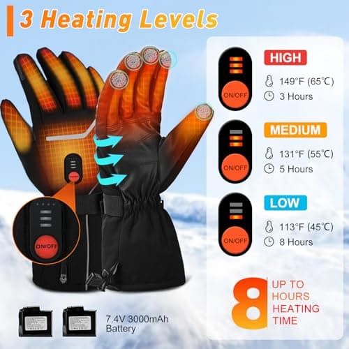 COVVY Heated Gloves for Men Women, 7.4V 3000mAH Rechargeable Battery Touchscreen Ski Heating Gloves, 3 Adjustable Heating Levels, Hand Warmer for Winter Skiing Hunting Cycling Camping (XL) — view 3