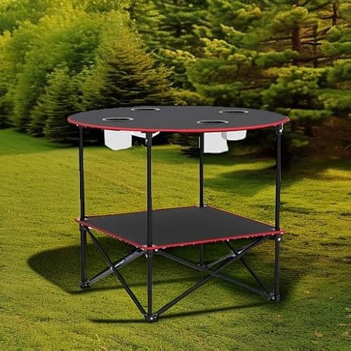 Portable Camping Table Folding Picnic Tables Lightweight Folding Table Waterproof Canvas Beach Table for Outside with 4 Cup Holders & Carry Bags for Camping, Beach, Campfires and Tailgating — view 2