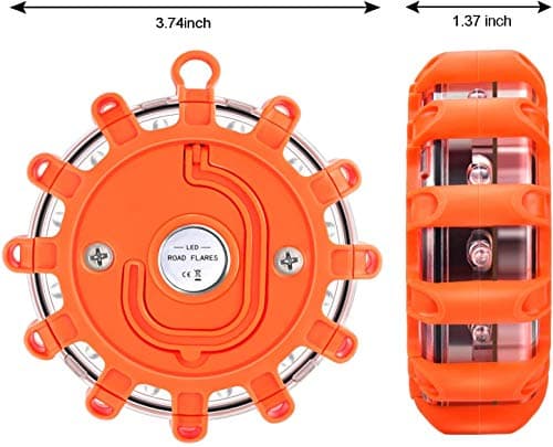 Vancle [4 Pack] LED Road Flares Safety Flashing Warning Light Roadside Emergency Disc Beacon Kit for Vehicles Boats with Magnetic Base & Hook, Premium Storage Bag (Batteries Not Included) (4) — view 4