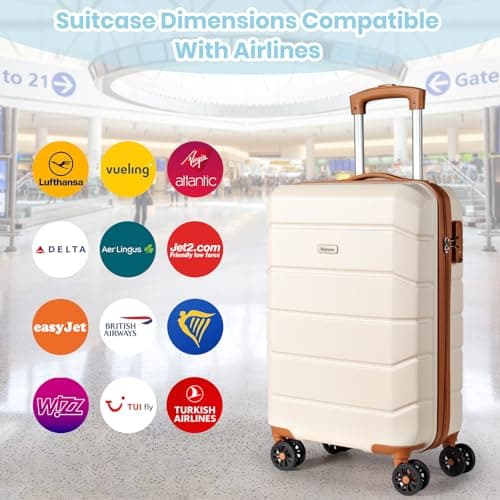 H.yeed Luggage Sets of 3 Piece, Lightweight Trolley Travel Suitcase Set ABS Hard Shell with 4 Spinner Wheels TSA Lock for Man Women, 21" + Duffels Bag & Toiletry Bag, White — view 2