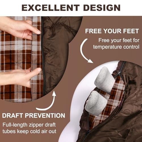 ETGLCOZY Double Sleeping Bag for Adults Camping, XL 2 Person, Coffee — view 6