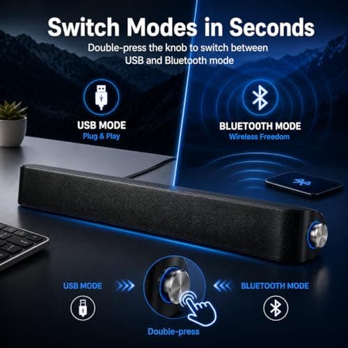 memzuoix USB-Powered PC Soundbar, Bluetooth 5.3, 6 W Desktop Speaker — view 4