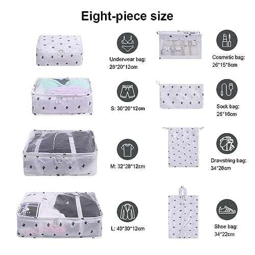 OSDUE Packing Cubes for Suitcase, 8PCS Thickening Travel Organiser Packing Bags Lightweight Travel Accessories Organizers Essentials Clothes Shoes Cosmetics Toiletries Storage Bags — view 2