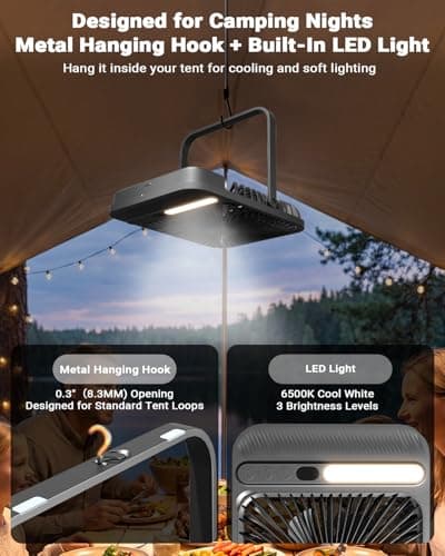 7 Inch Portable Travel Fan with Light, 28H Runtime, 3.6cm Ultra Thin, 4.5m/s Strong Airflow, Timer, 42dB Quiet, 4 Speeds, 180° Tilt, Rechargeable Personal Desk Fan with LED Display for Camping, Office — view 5