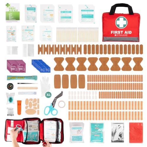 Straame 309 Piece First Aid Kit, Red Emergency Medical Set for Car & Travel