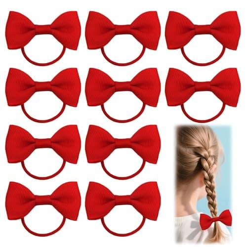 10 Pcs Burgundy Bow Scrunchies, Soft Elastic Hair Ties for Girls & Toddlers, Bow Hair Bands for School, Party & Sports, Ponytail Holders