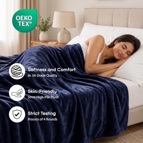 MOONLIGHT20015 Fleece Throw Blanket for Sofa - Soft Cosy Fluffy Blankets for Bed, 400 GSM Silk Touch Warm Single Throws for Audlts, Navy, 130x150 cm — view 2