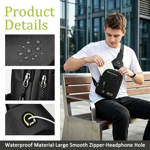 Cross Body Bag Women Men, Waterproof Shoulder Bag Sling Chest Bags with Headphone Port Small Side Bags Crossbody Man Bag for Travel Gym Hiking Running Outdoor Sports Festival Shoulder Backpack (Black) — view 6
