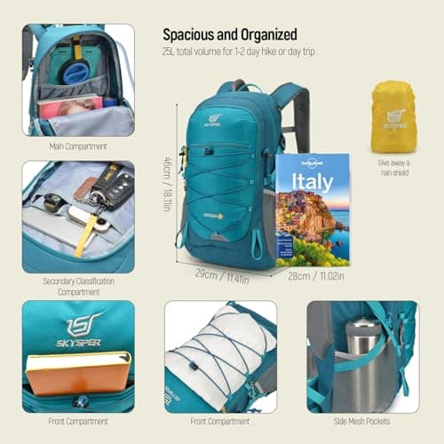 SKYSPER Rucksack 25L Hiking Backpack with Rain Cover, Lightweight Travel Backpack Camping Trekking Daypack for Men Women, Durable Small Rucksack for Outdoor Sports — view 6