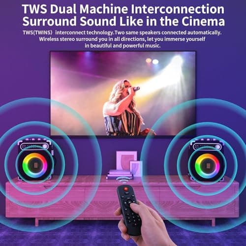 Karaoke Machine with 2 Wireless Microphones, Portable Bluetooth Speaker for Adults & Kids, PA System with LED Lights, TWS, Supports TF Card/USB, AUX in, FM, USB for Home Party Outdoor Gathering — view 6