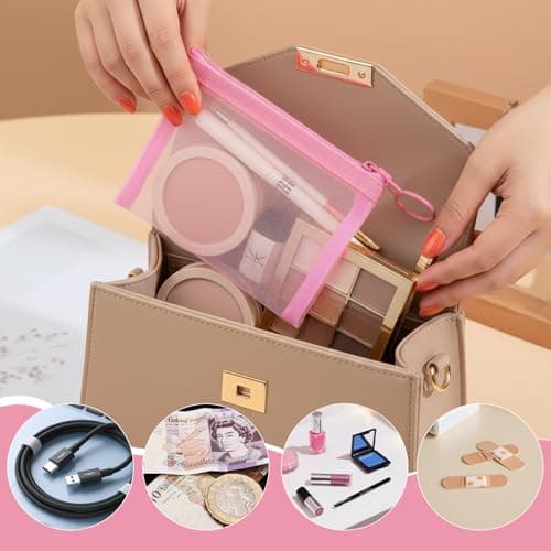 Plkjiu 8-Pack Small Zip Pouch - Travel Pouches & Cosmetic Bags for Handbag Organisation, Transparent Mesh Toiletry Bags for Daily Accessories, Coin Bags & Makeup Organizer — view 5