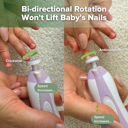 haakaa Baby Nail Trimmer Electric Baby Nail File Kit with LED Light, Baby Nail Clippers for Newborn/Infants/Adults Toenails and Fingernails, 6 Replacement Heads & Storage Case, Lavender — view 3