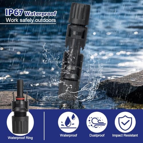 URAQT Solar Connector, 12 Pair Male/Female Solar Plug, IP67 Waterproof Photovoltaic Connector, Long Time Outdoor Use, Solar Plug Kit with 2 Wrenches for Solar Panel Systems Solar Panel Adaptor — view 5