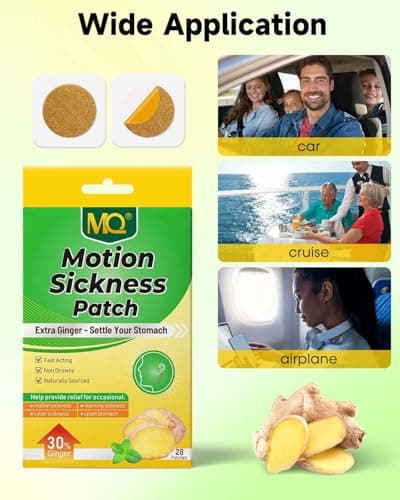 MQ Motion Sickness Patches, 28 Pcs Ginger Flavor Travel Sickness Patches Non Drowsy Anti Nausea Patches Sea Sickness Patches for Cruise, Car, Plane — view 5