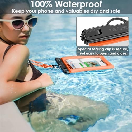 TECHGEAR Waterproof Phone Pouch, [2 Pack] IPX8 Floating Case for Swimming, Waterproof Phone Bag with Lanyard Compatible for iPhone 17 16e 16 15 14 13 12, Samsung S25 S24 S23 Ultra A17 A26 A36 A56 etc — view 2