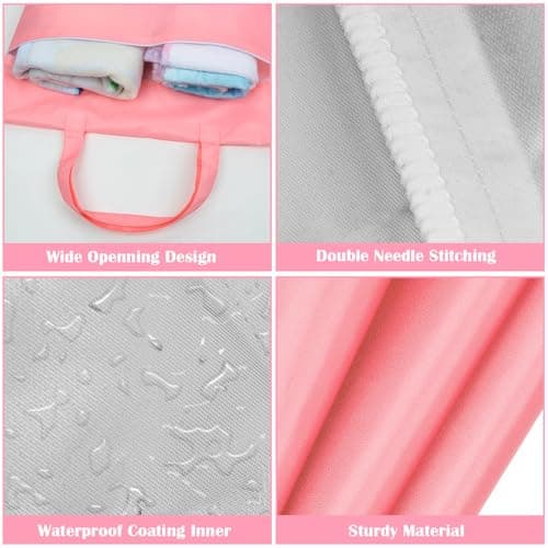 Cenvialuxy Travel Laundry Bag with Handle, 2 Pcs Waterproof Laundry Bags with Zips, Foldable Dirty Laundry Travel Bag, Wet Bags for Swimming, Fitness, Yoga (Black+Pink) — view 3