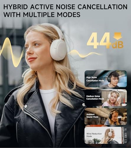 Edifier W800BT Pro Hybrid Active Noise Cancelling Headphones, Ivory — view 2