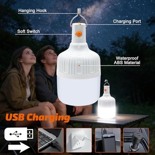 2 Pack Camping Lights, 600 Lumen Hanging Camping Lantern, 3 Lighting Modes LED Camping Lamp, Portable USB Rechargeable Waterproof Tent Light for Outdoor, Emergency, Power Cuts — view 4