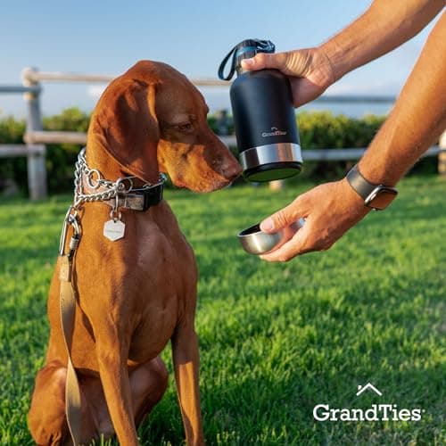 GrandTies Insulated Portable Dog Water Bottle with 2 Detachable Dog Water Bowl Dispenser | Leak-Proof Dog Food Travel Container | Dog Accessories for Dogs Walking, Hiking, Camping (32oz, Matte Black) — view 6