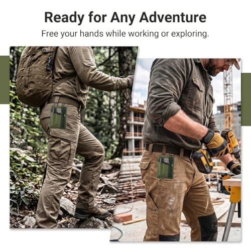 Fits Large Phone with Case EDC Pouch Pocket Organiser, Waxed Canvas Small Tool Belt Waist Pouch, Green Multipurpose Utility Gear Pocket Bag for Heavy Duty Multitool Flashlight Pen with Carabiner — view 5