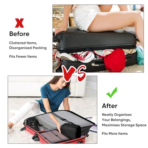 ASAB 9Pcs Packing Cubes for Travel Suitcases Portable Space Saving Double Zippered Suitcase Organiser Bags with Buckle Design Shoes Cosmetics Toiletries Waterproof Luggage Cubes Storage Bags (Black) — view 4