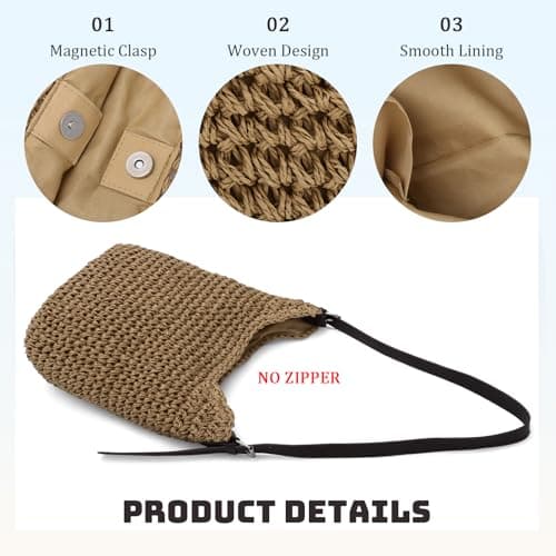 EVEOUT Women Straw Shoulder Bag with Leather Strap Summer Boho Faux Raffia Woven Tote Bag for Beach Holiday Travel — view 6