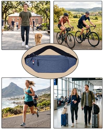 Bum Bag for Ladies Women Men Girls Bumbags Waist Fanny Pack with Headphone Jack and Adjustable Belt for Sport Running Hiking for Men Women (Blue) — view 3