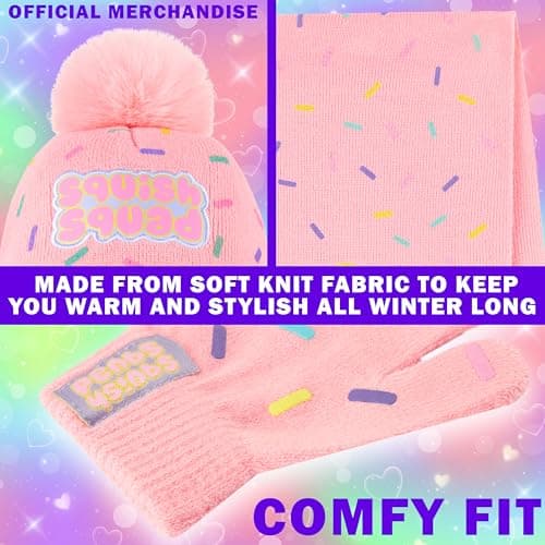 Squishmallows Beanie Winter Accessories Set Girls Teens, 3pcs Hat Scarf Gloves, Warm Knit for School Travel Days Out, Girls Gifts — view 4