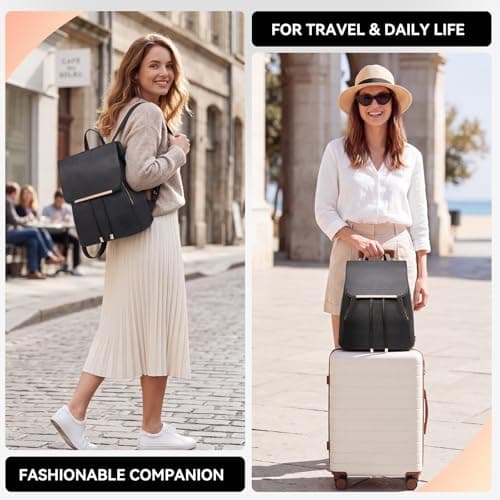Miss Lulu Women's Backpack, PU Leather Drawstring Rucksack for Work School — view 2