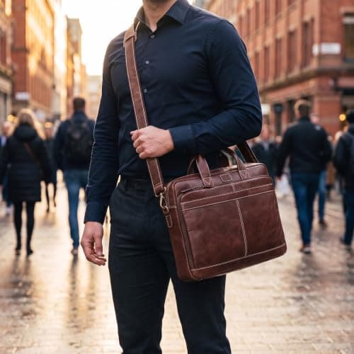 LEATHER VILLAGE 16" Leather Laptop Messenger Briefcase Bag for Men-Leather Satchel for Travel and Office Shoulder Bag-Red — view 2