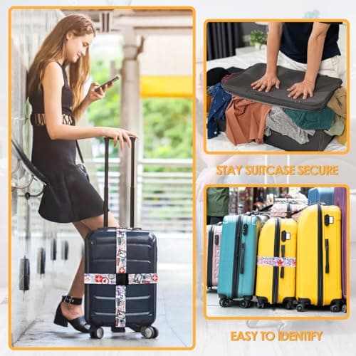 Adjustable Travel Luggage Strap Suitcase Belt Travel Bag Accessories 1.96 in W x 6.23 ft L (2 Pack-Journey) — view 5